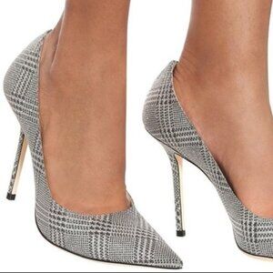 Jimmy Choo Silver Prince Of Stars Glitter Fabric Love 100 Pointed Plaid Pumps 37